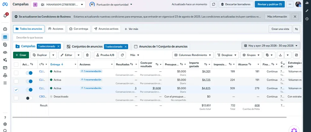 Su campaña en el Administrador de anuncios de Meta