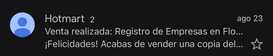 Notificación de venta realizada en Hotmart