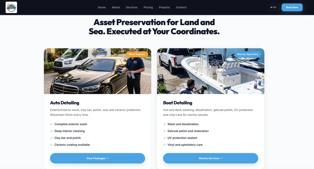 Landing que construyó para su cliente de detailing móvil